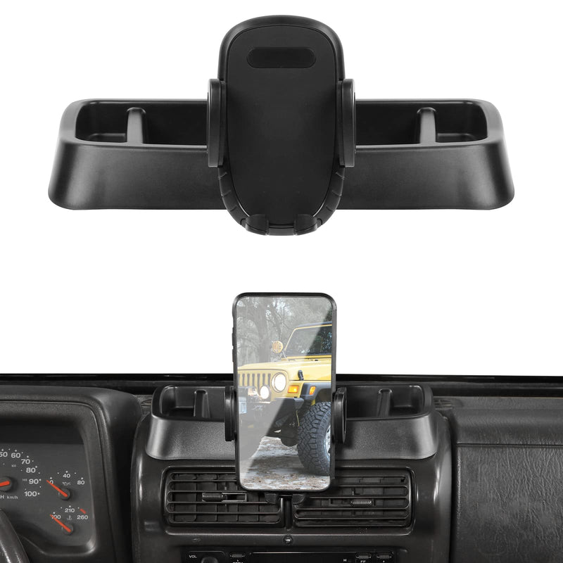JeCar TJ Phone Holder Upgrade Dash Cellphone Mount with Storage Tray Interior Accessories Compatible with Jeep Wrangler TJ 1997-2006