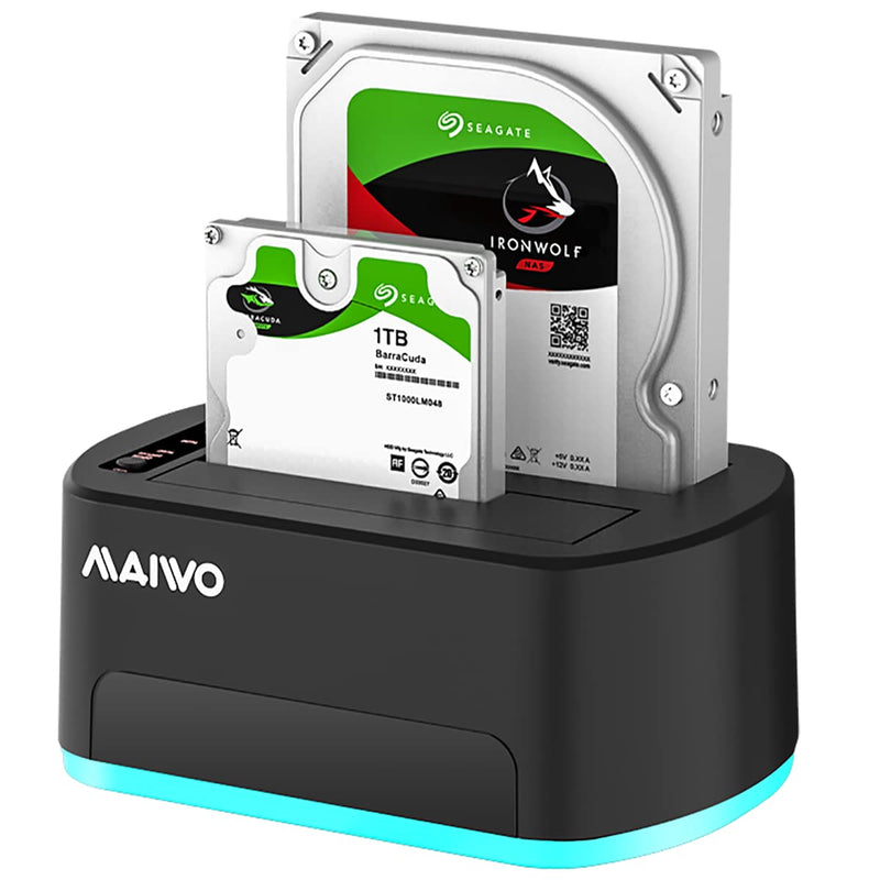 MAIWO Dual Bay RGB SATA to USB 3.0 Hard Drive Docking Station with Offline Clone, Duplicator for 2.5 and 3.5 Inch HDDs and SSDs, UASP Supported, Black