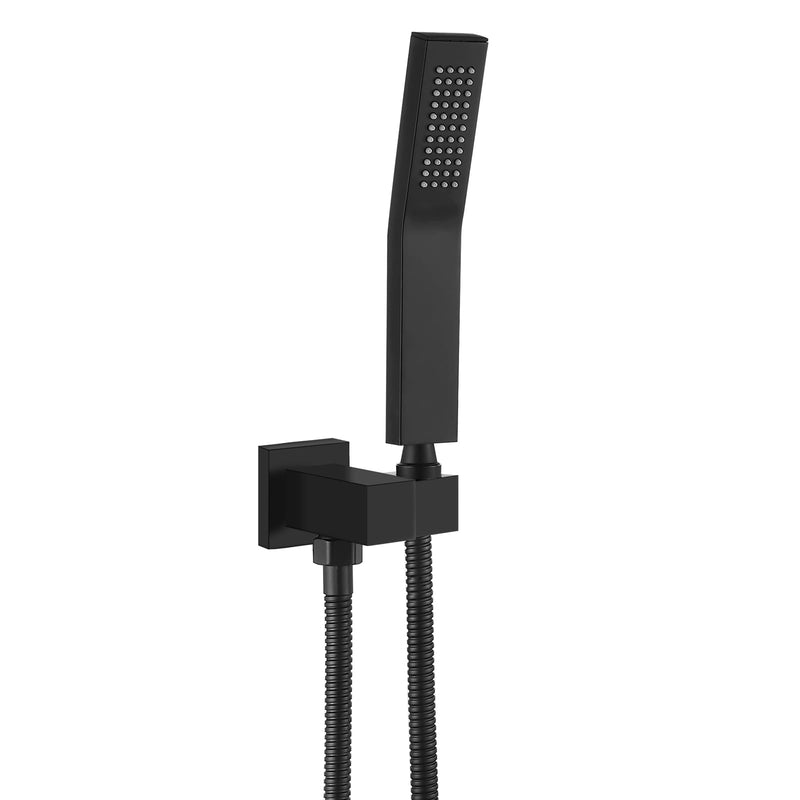 gotonovo Wall Mount Solid Brass Matte Black Bathroom System Square Hand Held Shower Head With Wall Connector and Hose Set Handheld Combo Set