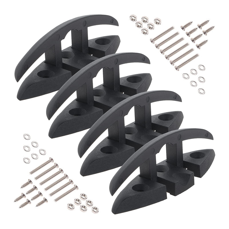 Yetaha Boat Folding Cleat, 4 Pack Flip Up Dock Mooring Cleat Marine Deck Rope Cleat Accessories with Mounting Screws for Boat Kayak, 5.12inch Black