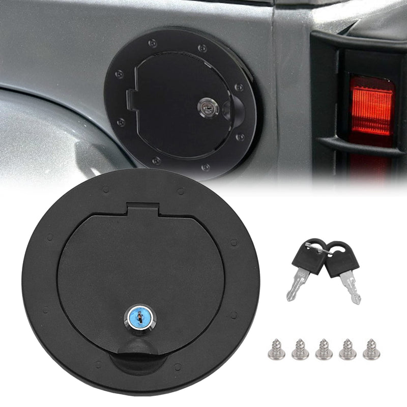 Locking Fuel Gas Tank Cap Cover Black for 2007-2017 Jeep Wrangler JK & Unlimited 4-Door 2-Door （Aluminium） JK01