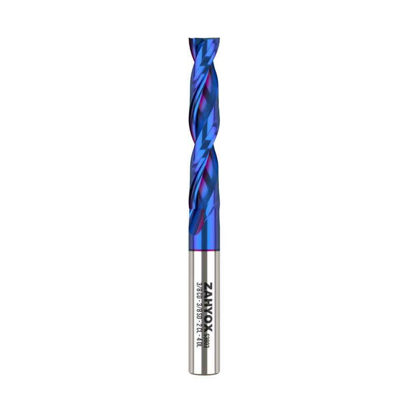 ZahyoX 3/8" Upcut Extra Long Spiral CNC Bit, NACO Coated Router Bit, 3/8" Cutting Dia, 2" Cutting Length, 4" Overall Length, CNC Woodworking End Mill Upcut, 2" CL Pack of 1