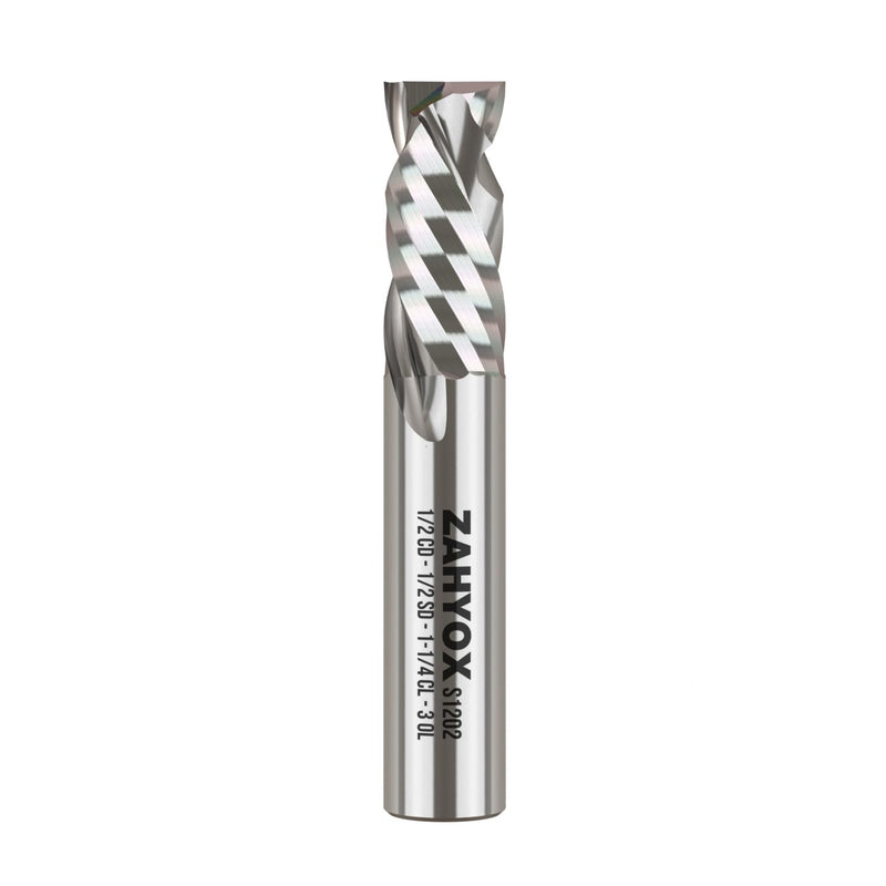 ZahyoX 1/2 Inch Compression Spiral CNC Bit, 1/2" Cutting Dia, 1/2" Shank, 1-1/4" Cutting Length, 3" Overall Length, CNC Router Bits, Plunge Cut End Mill / 1-1/4"CL