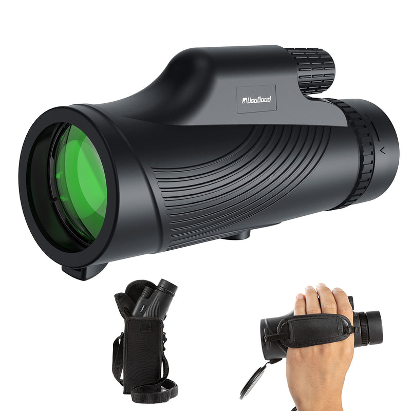  [AUSTRALIA] - Monocular Telescope, 10x42 Monoculars for Adults, Usogood Compact Portable Waterproof Monocular with Hand Strap, Lightweight Handheld Pocket Telescope for Bird Watching Light Black