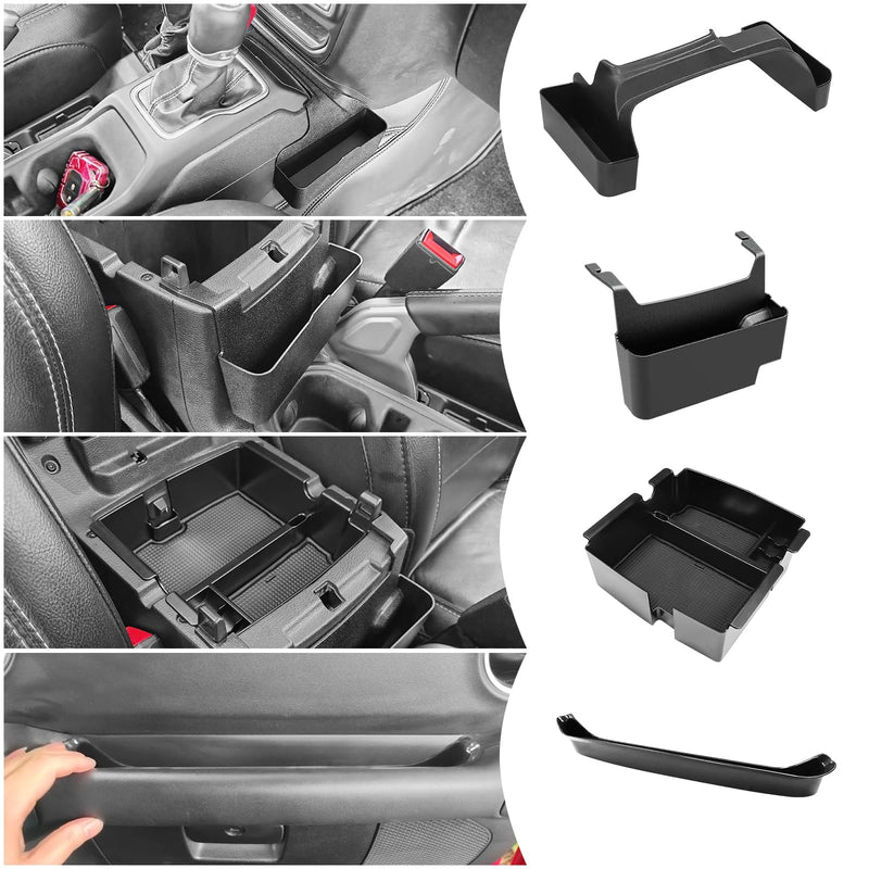 Upgraded 4 Pcs Center Console Organizer Combo Kit Interior Accessories Storage Box Para for 2018 2019 2020 2021 2022 2023 Jeep Wrangler JL JLU and Jeep Gladiator JT JTU,Gear Shift Tray Organizer (Not for JK and 2024+ JL) 18-23 JL JLU/JT JTU
