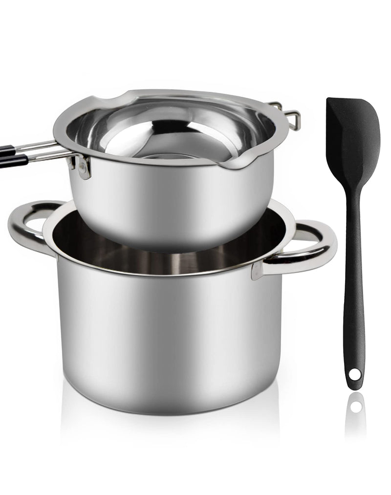 Double Boiler Pot Set,1200ML Double Boiler for Chocolate Melting, 2800ML 304 Stainless Steel Pot With Silicone Spatula for Melting Chocolate, Candy, Candle, Soap, Wax 1200ml+2800ml