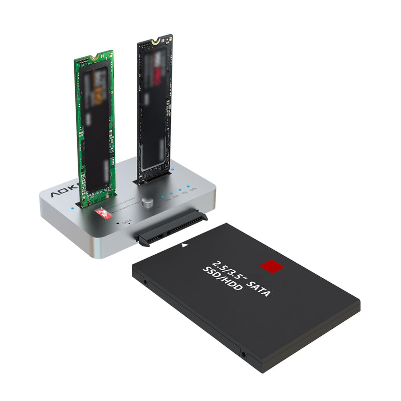 AOKO M.2 Duplicator NVMe to SATA SSD Cloner Docking Staion for NVMe + M.2 NGFF and 2.5" /3.5" SATA SSD/HDD Converter, Tool-Free and Two-Way Offline Cloning NVMe to SATA HDD Duplicator