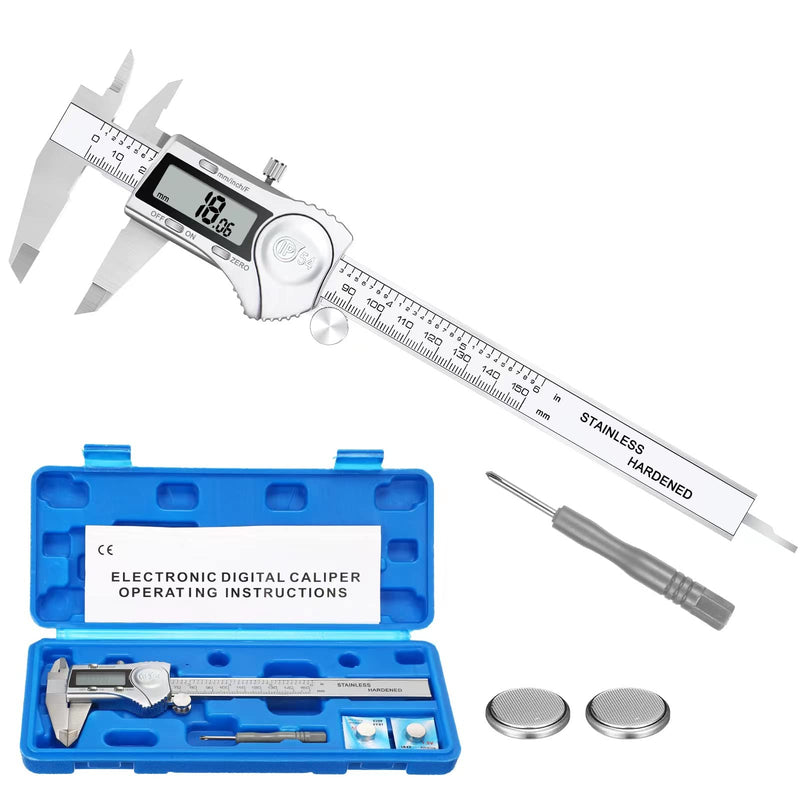 Electronic Digital Calipers, inch and Millimeter Conversion,LCD Screen displays 0-6" Caliper Measuring Tool, Automatic Shutdown, Suitable for DIY/Jewelry Measurement (150mm inch/mm/Fraction) 150mm inch/mm/fraction