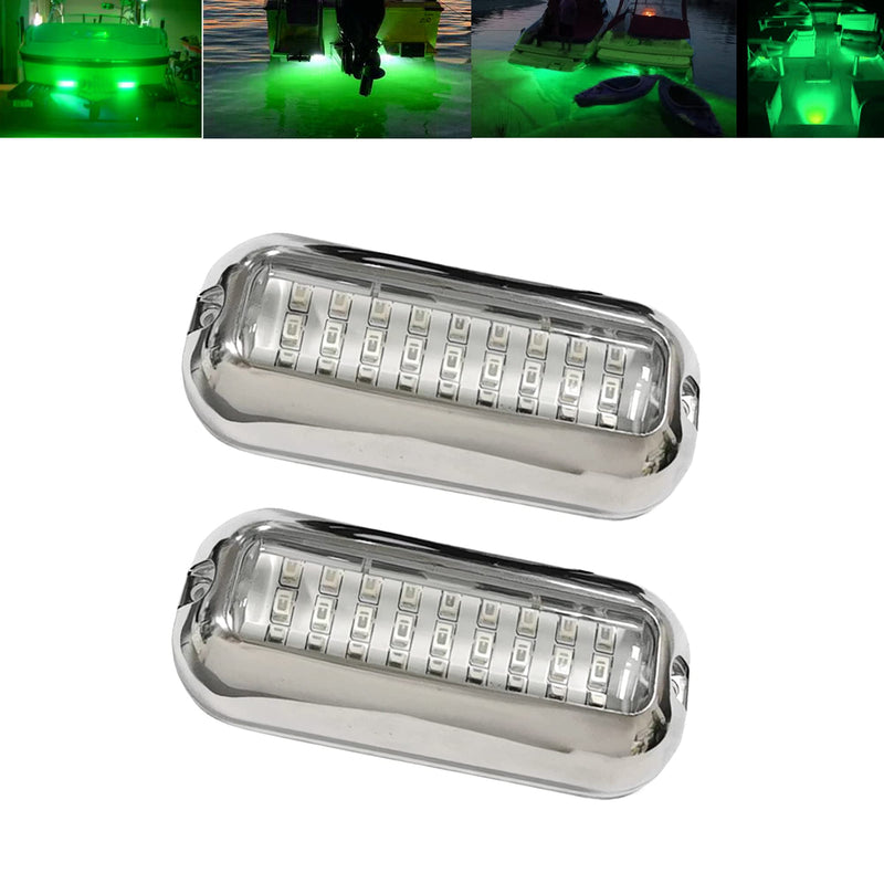 2Pcs 27 LEDs Green Marine Boat Lights,IP68 Waterproof Underwater Boat Trailer Light Pontoon Boat Transom Lights Stern Navigation Light Boat Interior Deck Lights 10-30V DC