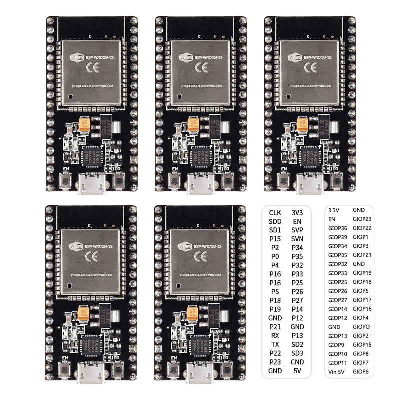 5Pcs ESP32 Development Board CP2102 Chip 38Pin Narrow Version WiFi + Bluetooth Microcontroller Dual Cores ESP-32 ESP-32D Board ESP-WROOM-32 2 in 1 Dual Core Low Power Consumption ESP-32 5pcs micro usb