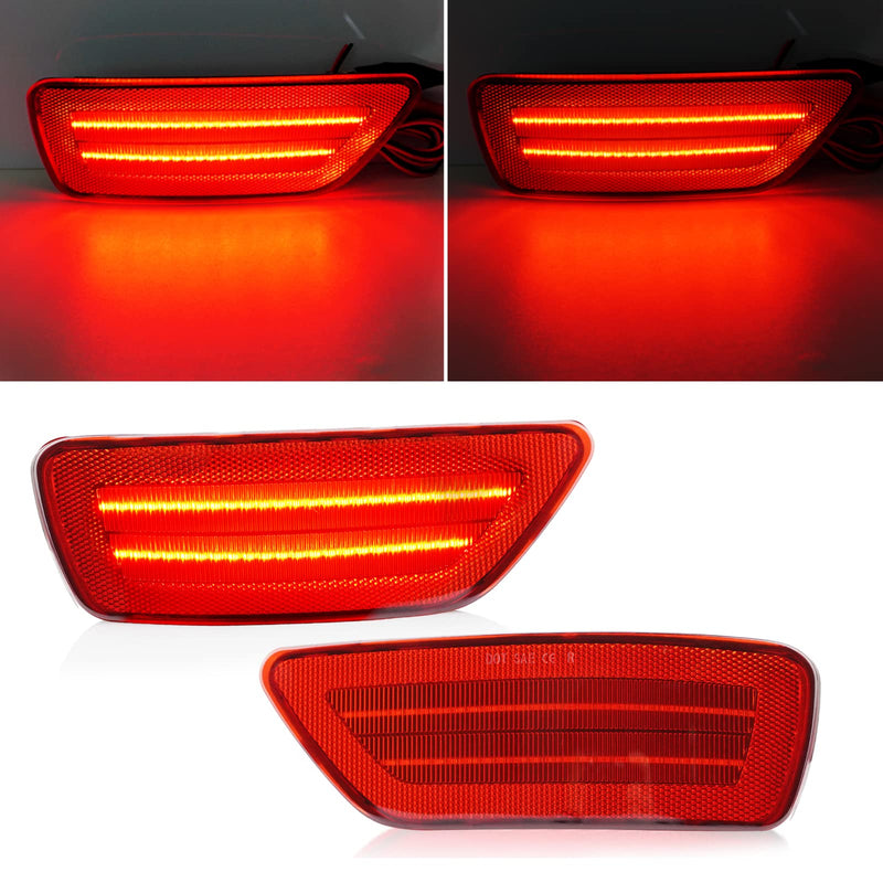  [AUSTRALIA] - D-Lumina Rear Bumper LED Reflectors Light Assembly Brake Light Fog Light Kit Compatible with Je-ep Grand Cherokee, Compass, Patriot ＆ Dodge Journey, Rear Bumper Reflector Lights Red Lens, Pack of 2