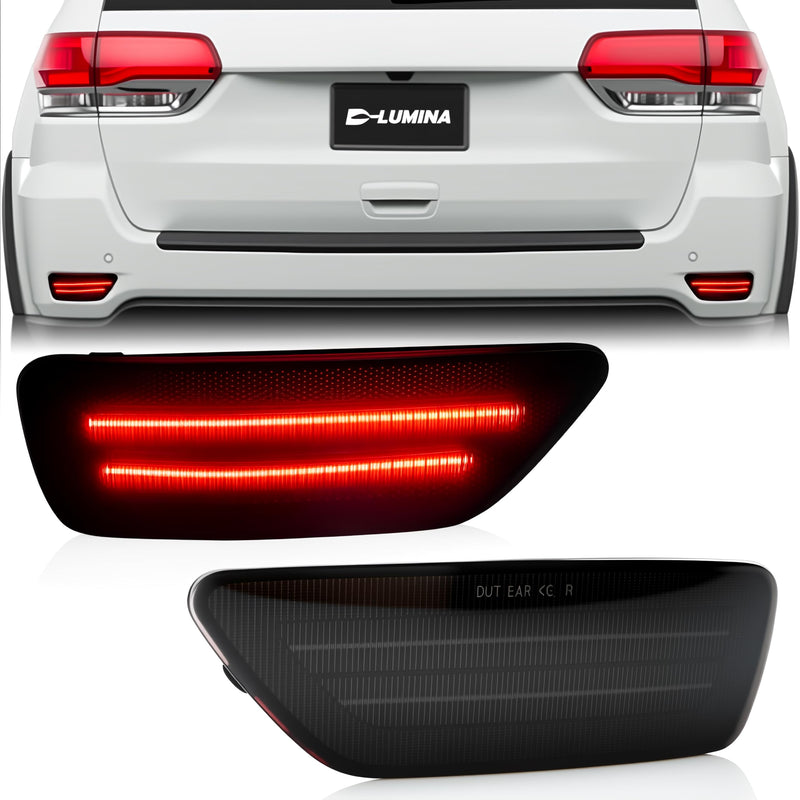 D-Lumina Rear Bumper LED Reflectors Light Lamp Assembly Fog Light Kit Compatible with Je-ep Grand Cherokee, Compass, Patriot ＆ Dodge Journey, Rear Bumper Reflector Light Smoked Len Foglamp, Pack of 2 Smoked Lens