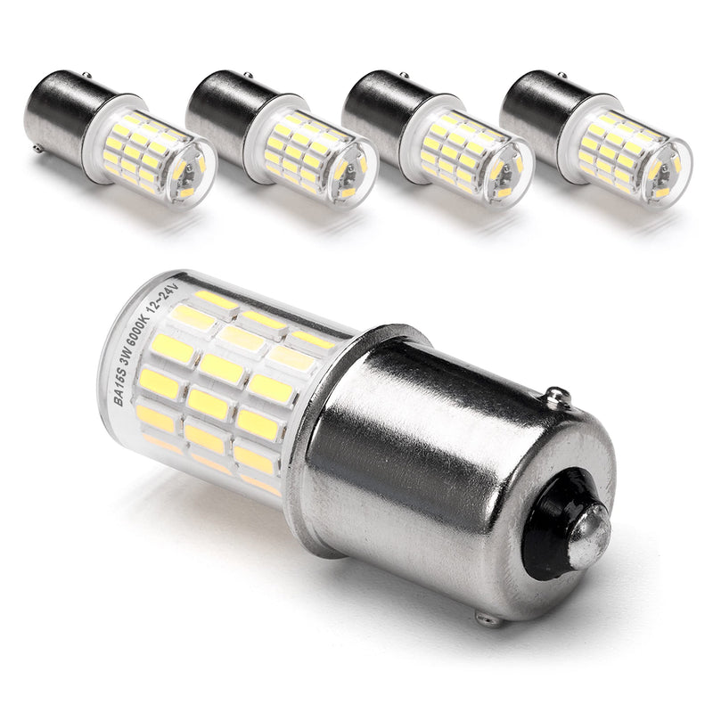 12 Volt BA15S Led Bulbs,1156 1141 6000k Daylight White,DC Bayonet Single Contact Base,AC10-24V DC10-30volt Low Voltage BA15S Bulb for Landscape RV Camper Interior Marine Boat Trailer Lights,5Pack 1156 White
