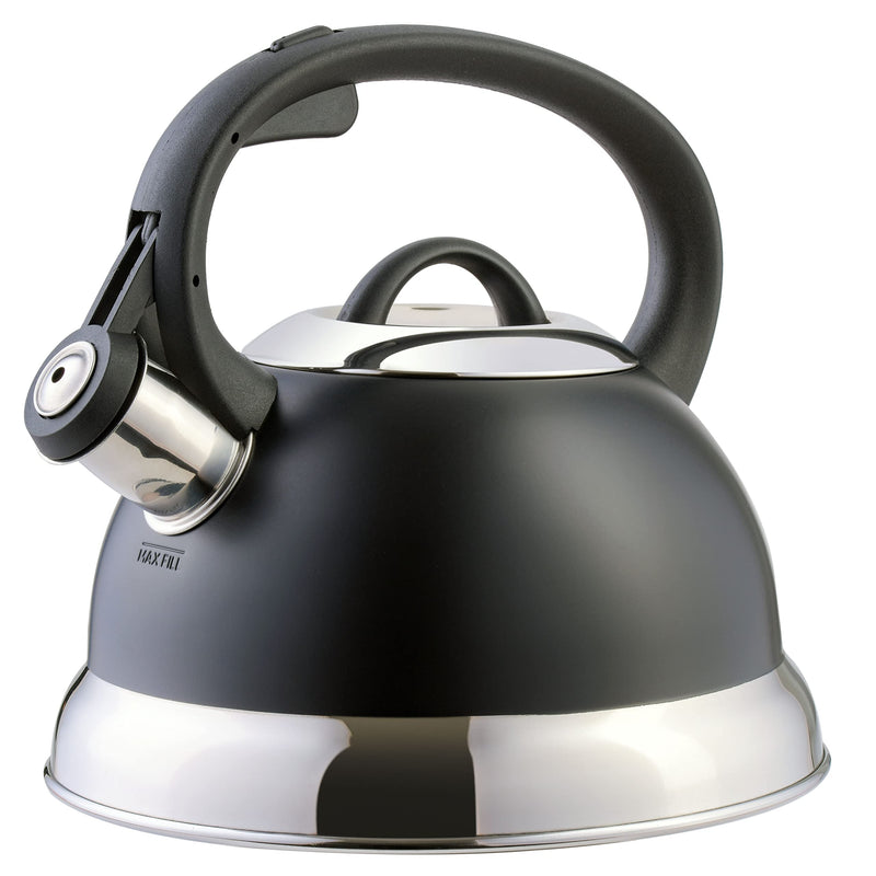 Mr. Coffee Flintshire 1.75-Quart Stainless Steel Whistling Tea Kettle with Nylon Handle – Matte Black Stove-Top Kettle for Boiling Water 1.8 Quarts