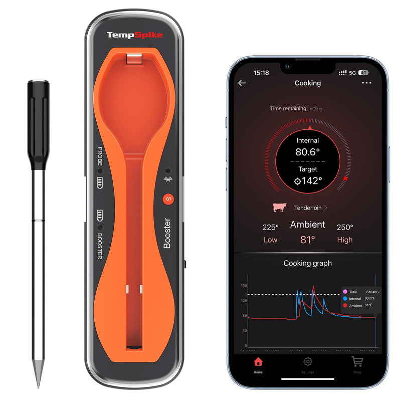 ThermoPro TempSpike 500 ft Wireless Meat Thermometer Digital, Bluetooth Meat Thermometer Wrieless for Beef Lamb Chicken Turkey, Smoker Acccessories for Rotisserie Sous Vide BBQ Oven Air Fryer Orange