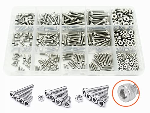 480Pcs #2-56#4-40#6-32 UNC Stainless Steel Hex Socket Head Cap Screws Nuts Assortment Kit #2-56，#4-40，#6-32