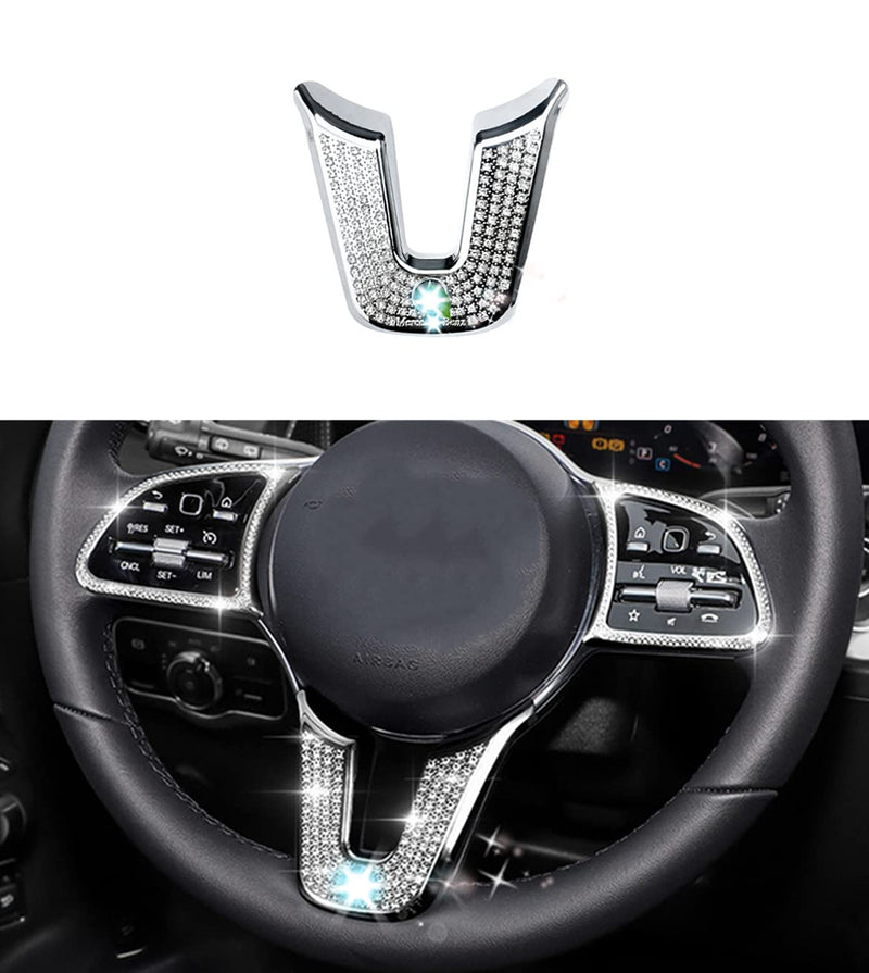 Bling Interior Accessories Fit for Mercedes Benz 2019-2025 A B Class CLA GLA GLB Modification Rhinestone Crystal Applique Cover (Round Shape Steering Wheel) Round shape steering wheel