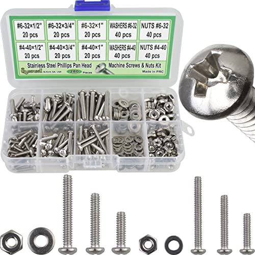 4-40 and 6-32 Machine Screws, Nuts and Washer 280 pcs Pan Head Screw #4-40#6-32 - Screws Nuts and Washers Set with Storage Box Small