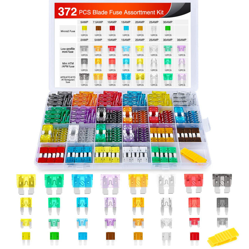 Nilight 372 PCS Car Fuses Assortment Kit Standard Mini LP Micro2 Blade Replacement Fuse ATO ATC APS ATS APR 2A 5A 7.5A 10A 15A 20A 25A 30A 35A for Cars Trucks RVs 372Pcs Fuse-4 Style Fuses