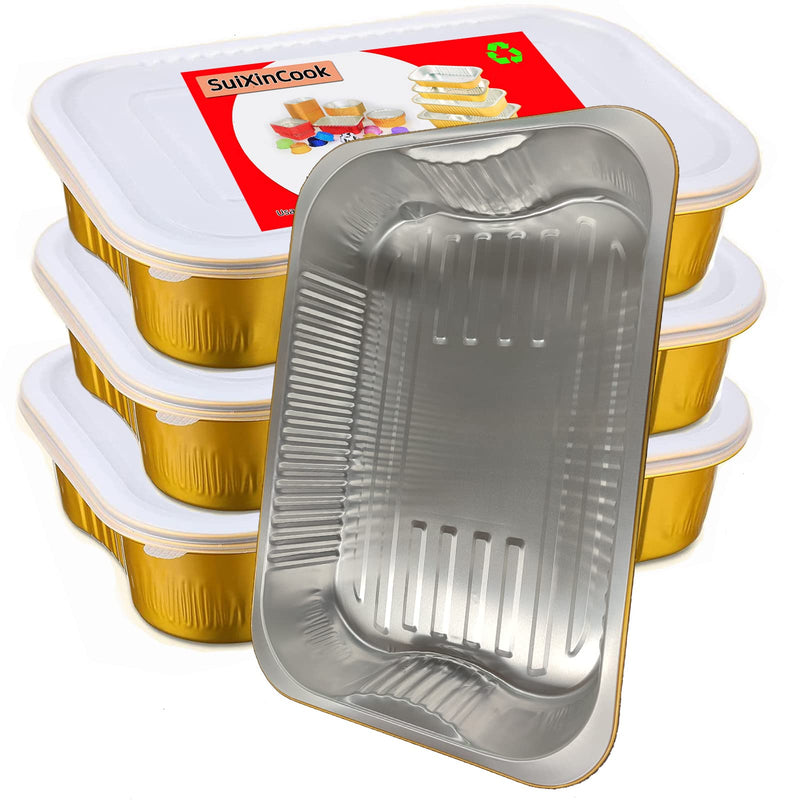 Gold Aluminum Foil Baking Pans 9"×13" with Lids | Heavy-Duty, 10 Pack + 10 Lids, Disposable, Reusable, 3500ML Capacity 13"×9"(10pack+10Lids)