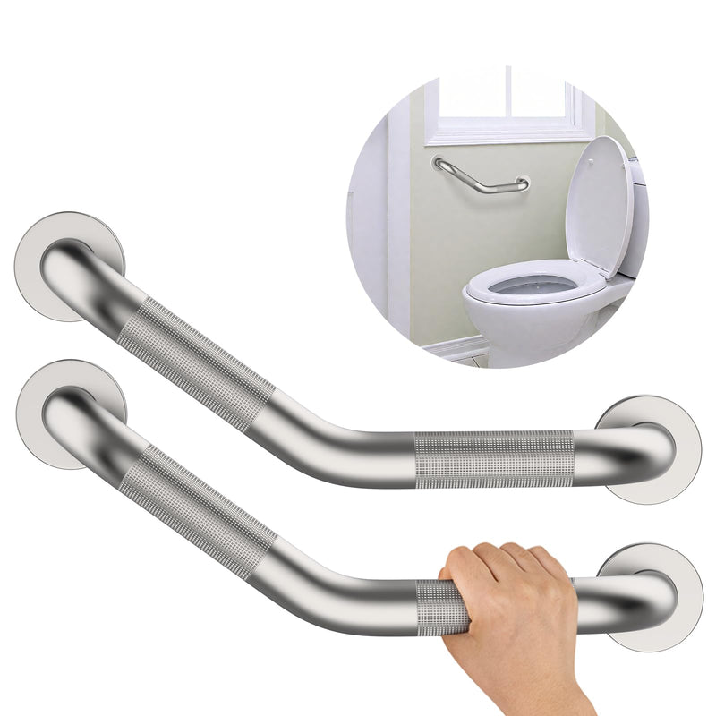 16 Inch Angled Shower Grab Bar, Munzong 2 Pack Anti Slip Satin Brushed Nickel Bathroom Grab Bar, Knurled Bathroom Balance Bar,Safety Hand Rail Support Handicap Elderly Injury Senior Assist Bath Handle 16 IN-2 Pack