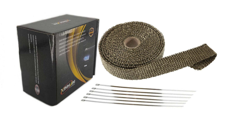 Xinhan 2" x15ft/2" x25ft/2" x50ft/1" x15ft/1" x25ft/1" x50ft Titanium Fiber Pipe Insulation Wrap Heat Exhaust Wrap with Stainless Steel Zip Ties (1" x 15ft) 1" x 15ft