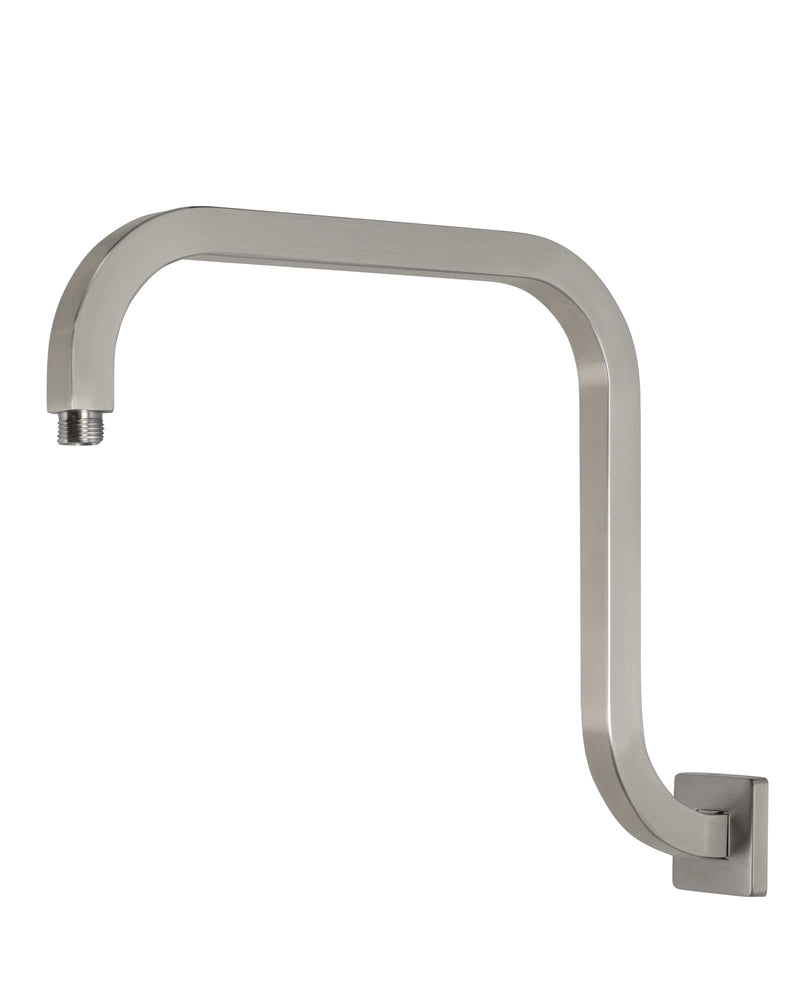 PHASAT S Shaped Square Shower Arm with Flange,High Rise Shower Head Extension Arm Brushed Nickel,PU9L03 Square-Standard