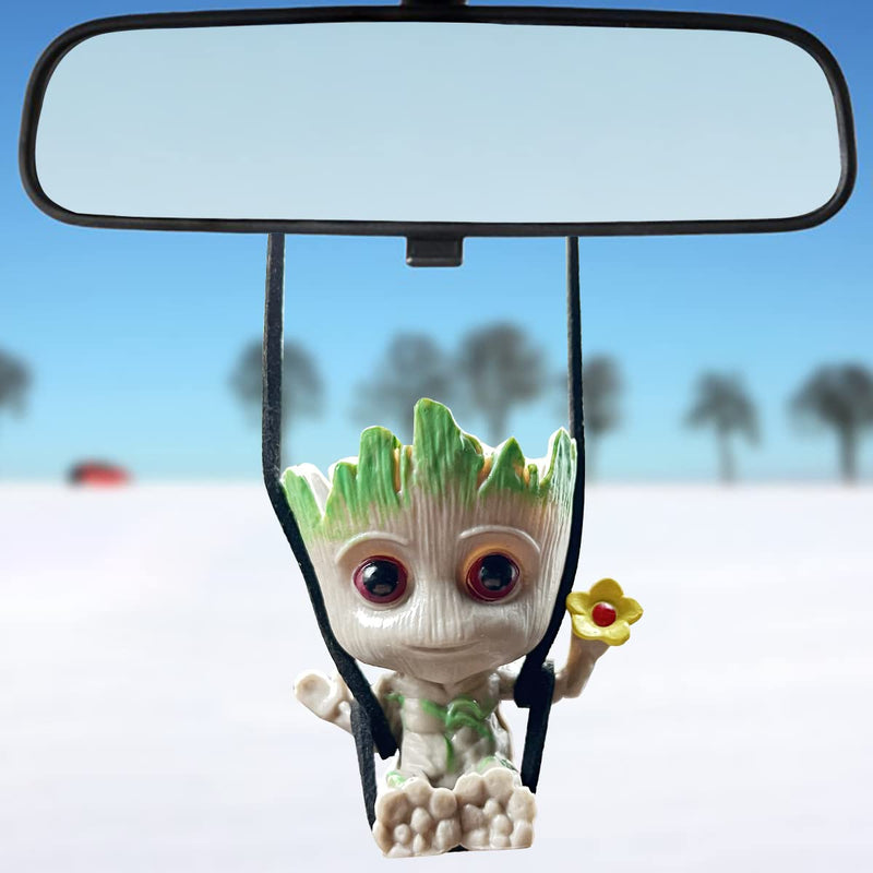 Swing Smiling Little Tree Man Car Hanging Accessory, Mirror Suspension Decoration, Charm Pendant, Lanyard: Adjustable Length Flower