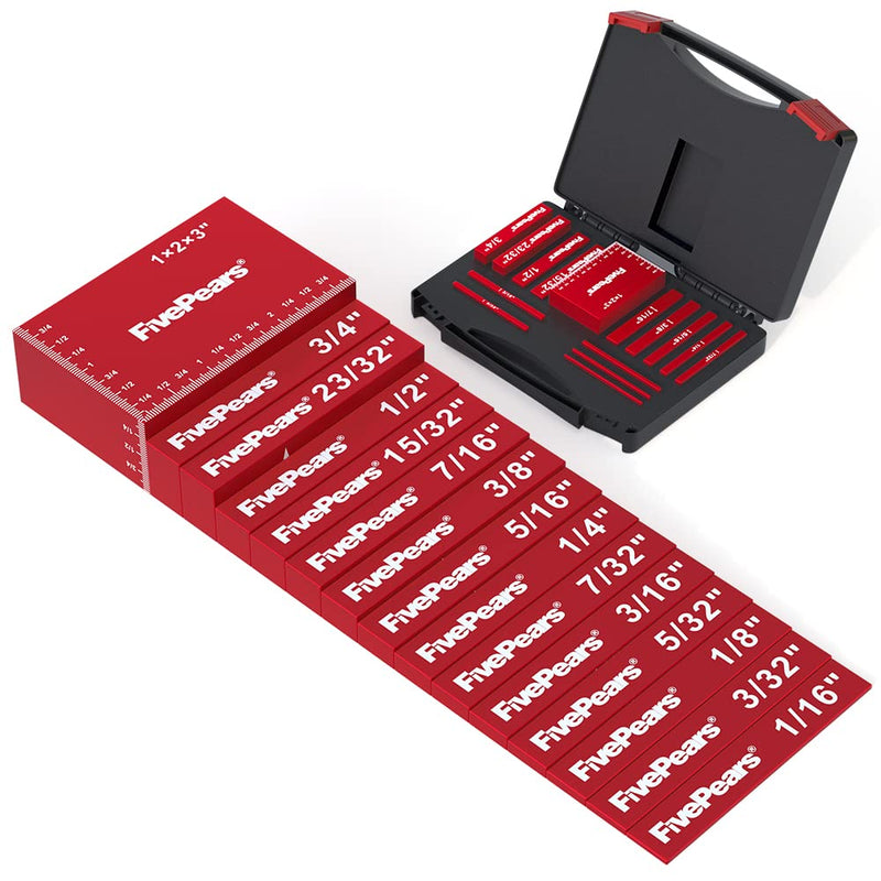 FivePears 15 PCS Gauge Setup Blocks Woodworking Set, Aluminum Precision Measuring Setup Bars for Table Saw Alignment Gauge, Laser Engraved Size Markings Gauge Set Up Blocks for Router Bit Height Gauge