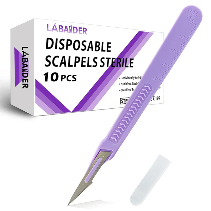 Scalpel Blades #11 Dispoable Steriled Surgical Knife for Biology Anatomy, Dermaplaining, Podiatry, Practicing Cutting, Medical Student, Sculpting, Repairing, Crafts #11-10PACK Purple