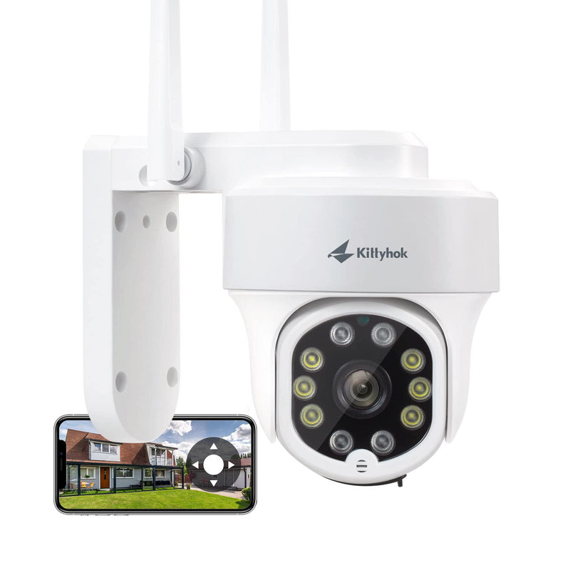 Kittyhok PTZ Security Camera Wireless Outdoor | 2K FHD Wireless Cameras for Home Security with 360 Viewing, Auto Tracking, Spotilght Color Night Vision, Human Detection, Up to 256GB microSD Card