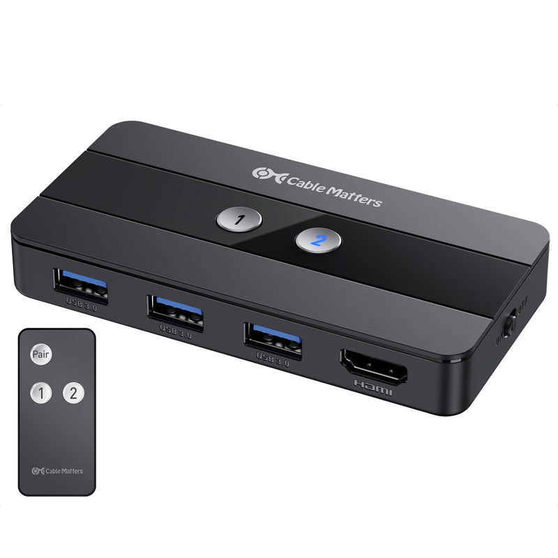 Cable Matters USB 3.0 KVM Switch HDMI 4K@60Hz for 2 Computers with 3X 5Gbps USB Ports, HDMI KVM Switch 2 Port - RF Remote Control Included