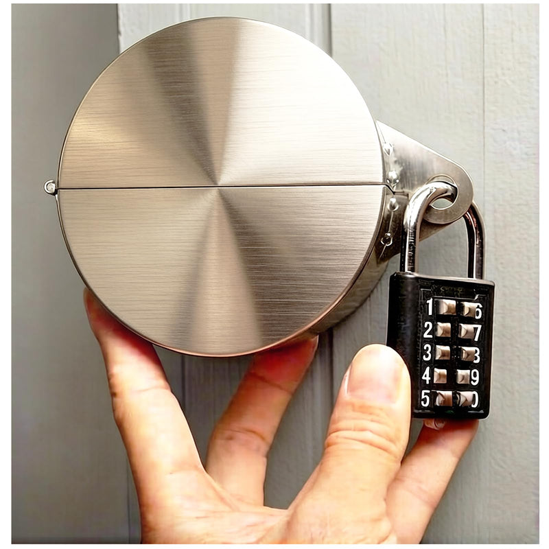 Door Handle Lock, Door Knob Lock Out Device,Cover to Disable The Doorknob/Faucet/Valve, Prevents Turning of Door Knob and Access to Keyhole, Prevents Operating The Knob (Password Hanging Lock) Stainless Steel