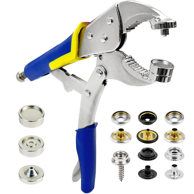 Snap Fastener Tool,Snap Tool for Boat Covers, Heavy Duty Snap Setter Pliers Canvas Snap Fasteners Kit Includes 60 Sets 15mm Stainless Snaps Blue