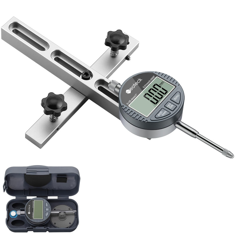 Neoteck 0-1'' Digital Dial Indicator Table Saw Gauge Suitable for Table Saws with a Groove Width of 3/4" (19mm) or more for Aligning and Calibrating Work,Shop Machinery,Band Saw and Drill Press-Silver Silver