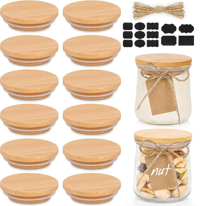 Oui Yogurt Lids Set - Bamboo & Wooden, Silicone Sealed, 12 Pack with Glass Storage Lids Classic*12PCS