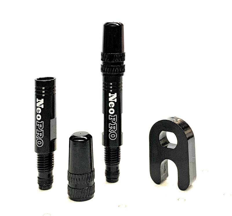 NeoPRO Presta Valve Extension Extender Kit (Pack of 2) w/Valve Key and Cap - Available in 4 Lengths - 20,30,40,60 mm (Black, 20mm) Black
