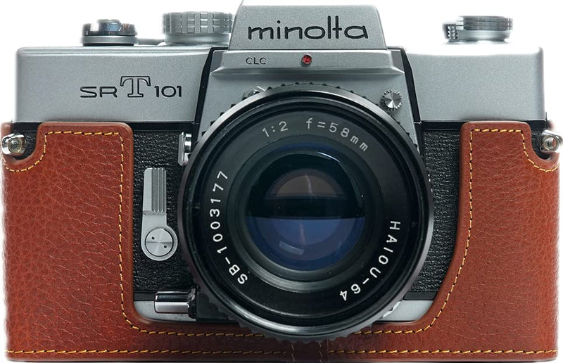 SRT-101 Film Camera Case, BolinUS Handmade Genuine Real Leather Half Camera Case Bag Cover for Minolta SRT 101 Film Camera With Hand Strap (Brown) Brown