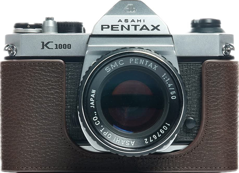 K1000 Case, BolinUS Handmade Genuine Real Leather Half Camera Case Bag Cover for Pentax Asahi K1000 Camera With Hand Strap (Coffee) Coffee