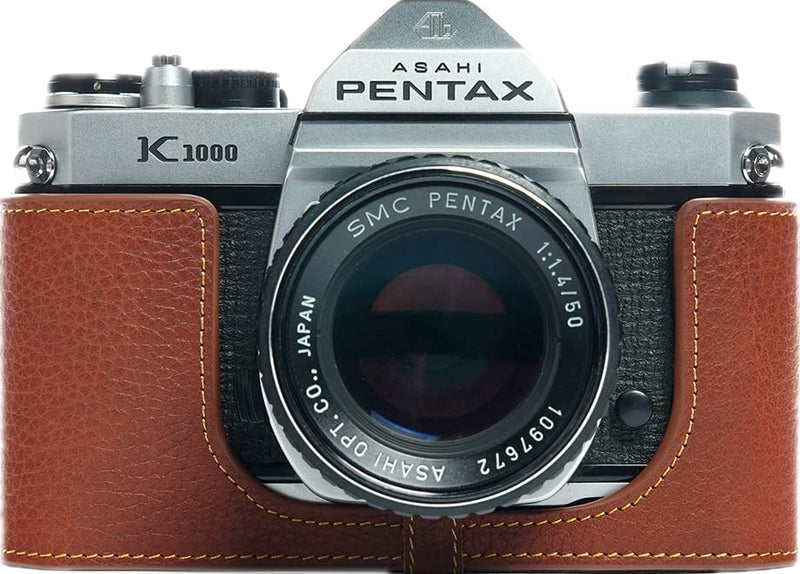 K1000 Case, BolinUS Handmade Genuine Real Leather Half Camera Case Bag Cover for Pentax Asahi K1000 Camera With Hand Strap (Brown) Brown