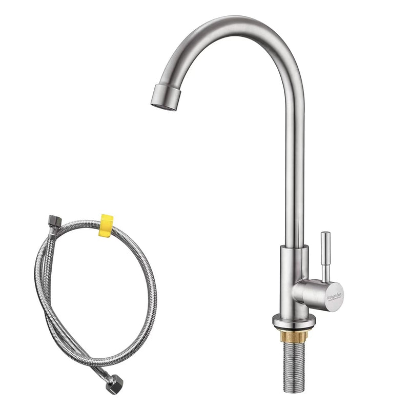 Cold Water Only Kitchen Faucet, Solid Stainless Steel Bar Deck Mount Cold Faucet for Outdoor Sink with Supply Line