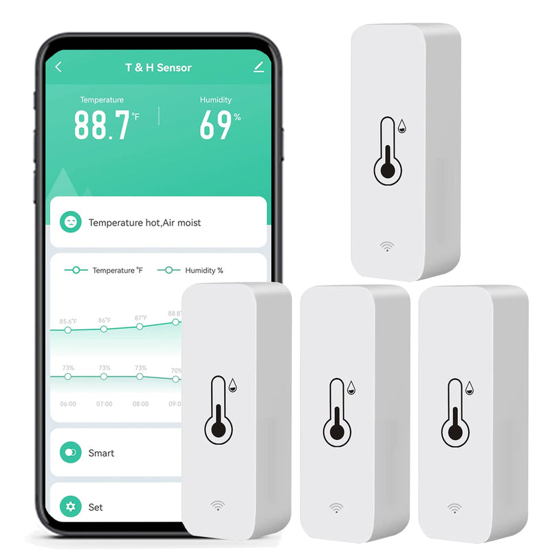 WiFi Humidity Temperature Monitor: Smart Hygrometer Thermometer for Remote Monitor and Alert, High Precision Indoor Thermometer with TUYA App, No Hub Required, Compatible with Alexa (4-Pack) 4-Pack