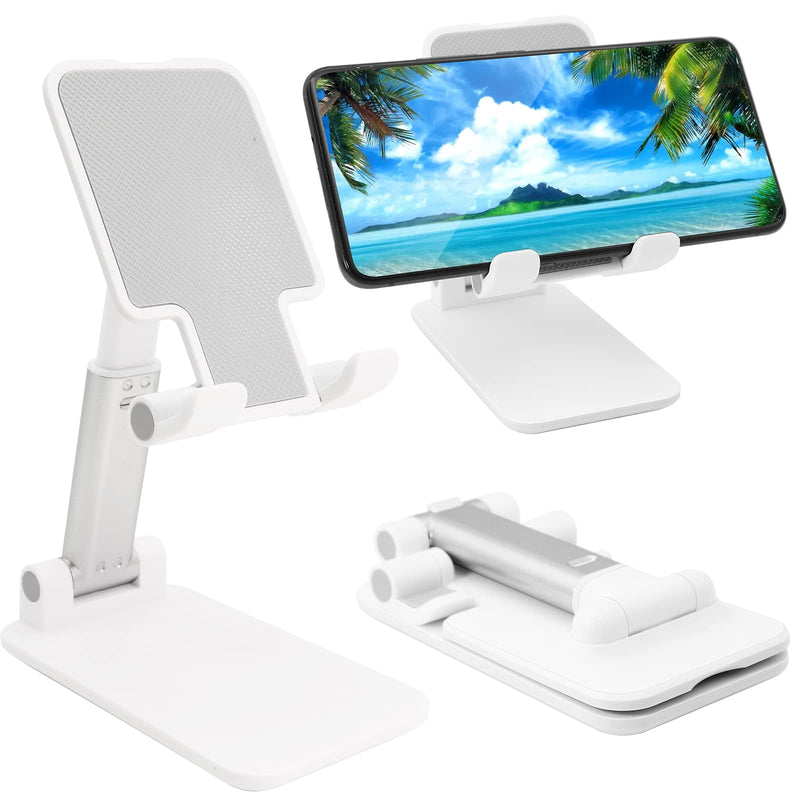 Cell Phone Stand, Folding Desktop Phone Stand, Angle Height Adjustable Mobile Phone Holder for Desk, Office, Tablet Stand Compatible with All Phones 4-10’’ Cellphone & Tablet (White) B-White