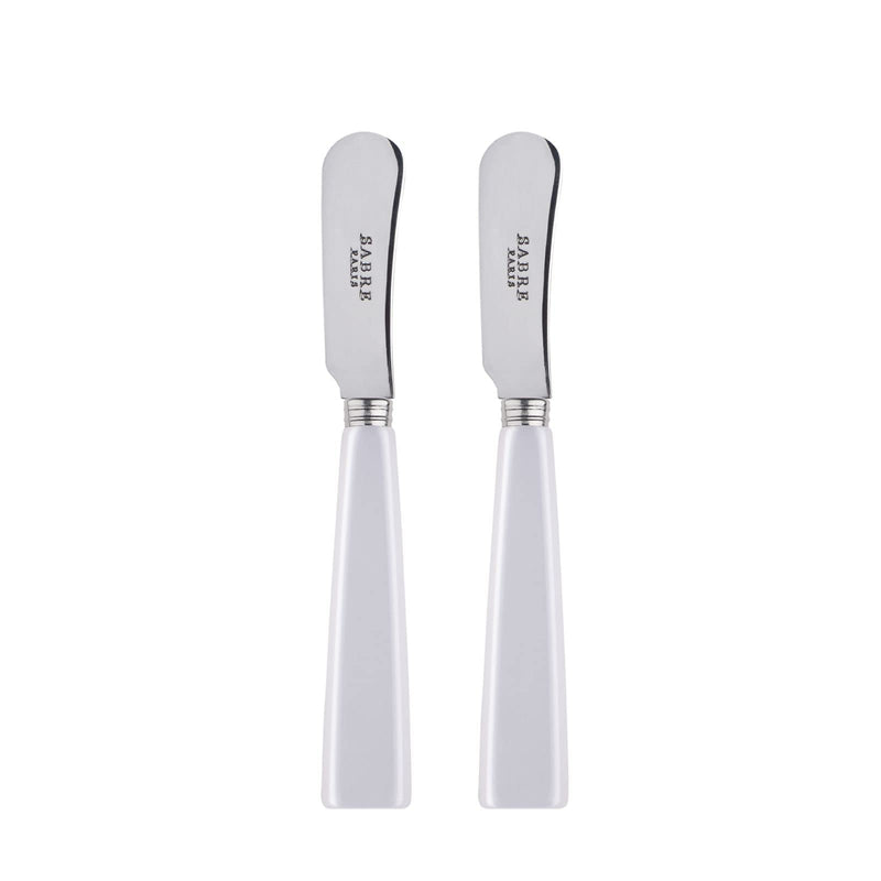 Sabre Paris - Set of 2 Spreader Knives 5.5 inches - Icône Collection - Perfect for Butter, Tapenades, Spreads - Stainless Steel & Acrylic - Dishwasher Safe - White