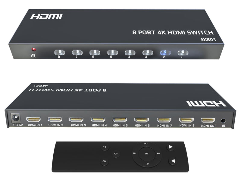 KAGO HDMI Switch 8 in 1 Out,4K HDMI Selector Switcher Box with Remote, Support 4K30Hz 1080p,HDR 3D,Compatible with PS3/4 Xbox PC Laptop Projector Blu-ray Player 8 ports