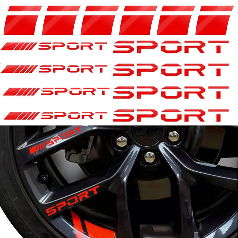 Pincuttee 14pcs Car Decal Stickers,Wheel Rim Decal Sticker,Sport Logo Reflective Stickers,Sport Emblem Car Rear Bumper Sticker,Rear Mirror Decals for All Vehicles(Red,14PCS) Red