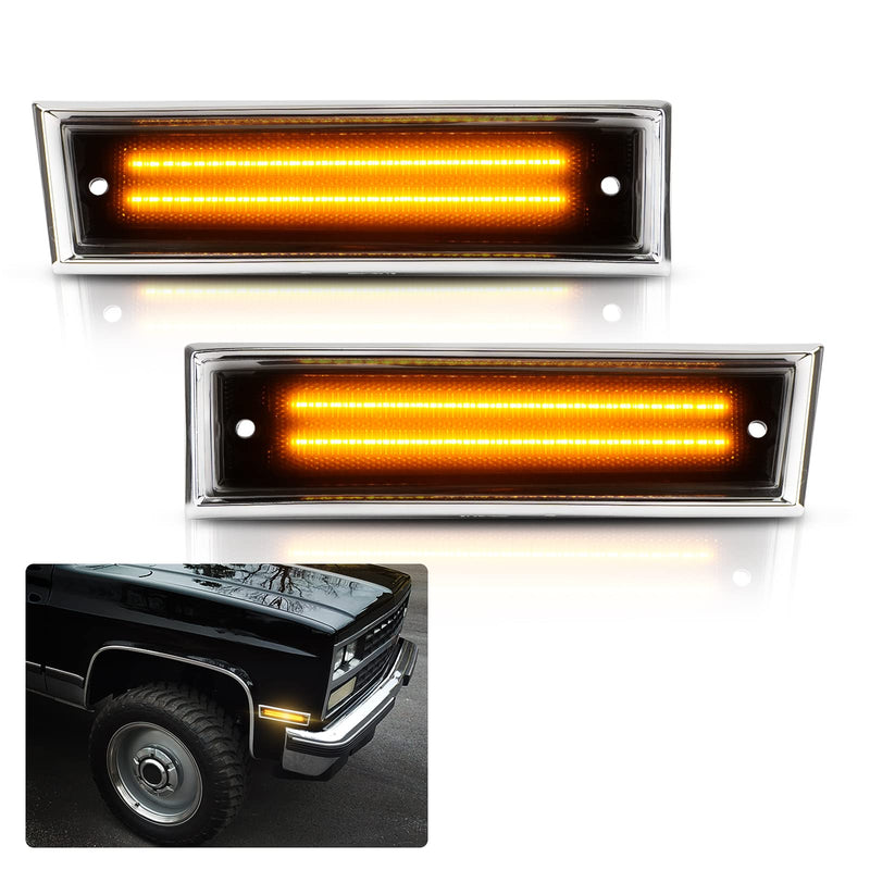 Bestview LED Side Marker Lights Compatible with 1981-1991 Chevy C10 C20 C30 GMC C1500 C2500 Suburban Blazer Jimmy, Driver & Passenger Side, Smoked Lens 1981-1991 Chevy C10 Amber Smoke Lens