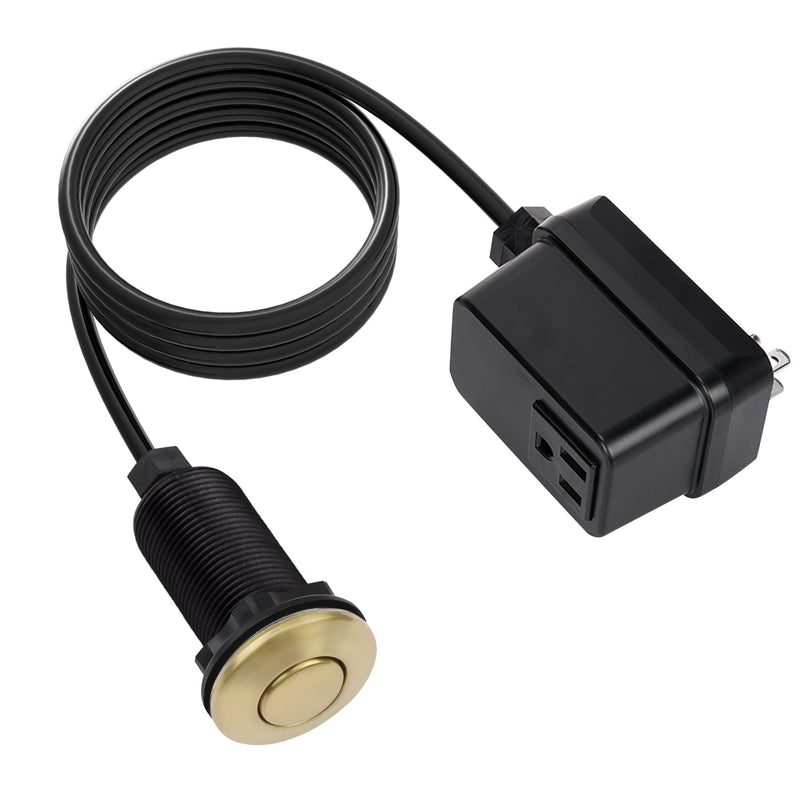 Garbage Disposal Switch, Cordless Air On Off Kit for Food Waste Disposer, Brushed Gold, LONG 3.5" Sink Top Push Button by CLEESINK LONG/3.5"
