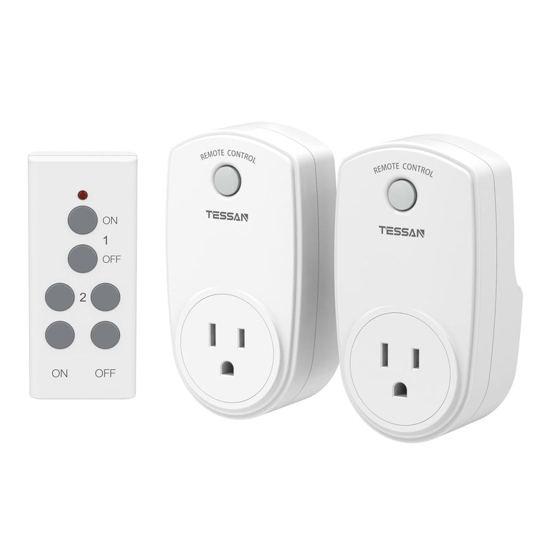 2 Pack Remote Control Outlet, TESSAN Wireless Electrical Plug Switch for Lights, Lamps, Fans, 100ft RF Range, 1200W (1 Remote + 2 Outlet) 1 Remote + 2 Outlet