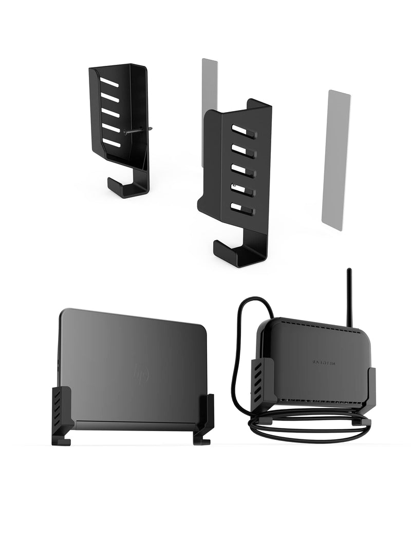 Universal Laptop Wall Mount Holder Cable Box Wall Mount Build-in Cable Management Hook Compatible with Laptops/WiFi Routers/Macbooks/TV Boxes/Network Switches/Modems/Audio Devices and More(Black) Black